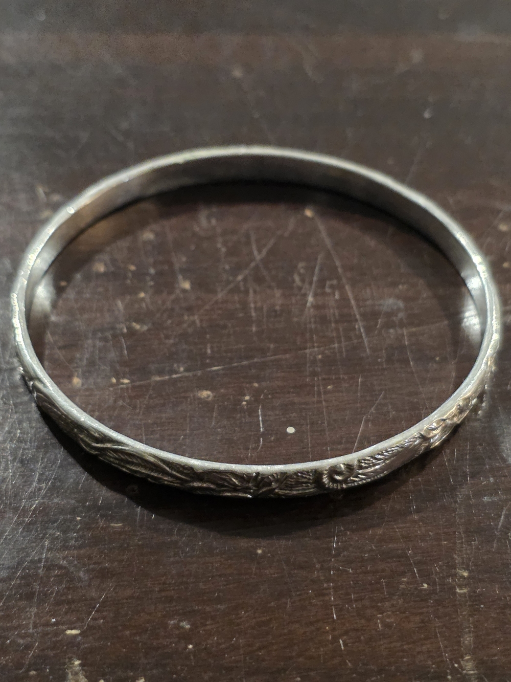 Vintage Taxco Silver .925 Floral Engraved Bangle Bracelet